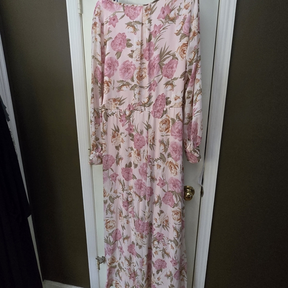 Baltic Born Pink and Cream Long Sleeve Sundress with Plunge Neckline - Picture 3 of 3